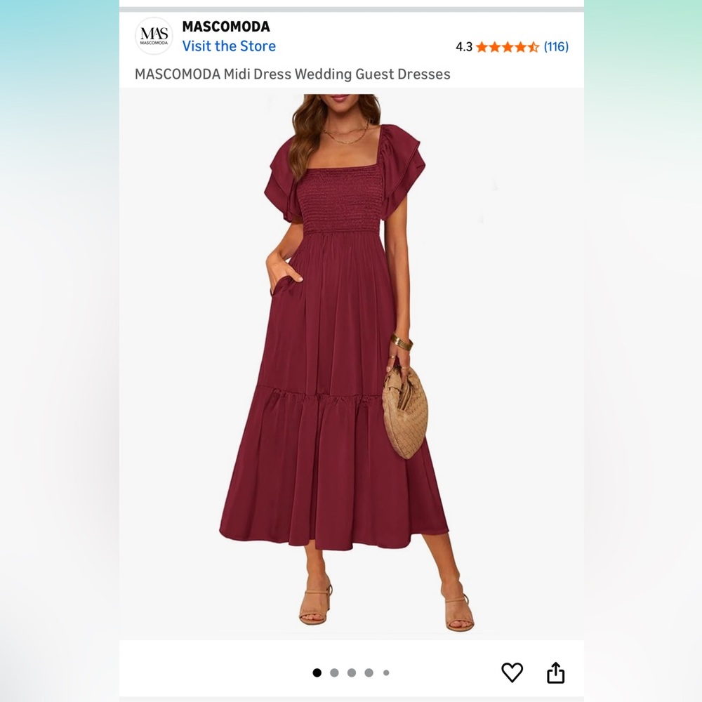 Burgundy Midi Dress with Ruffle Sleeves